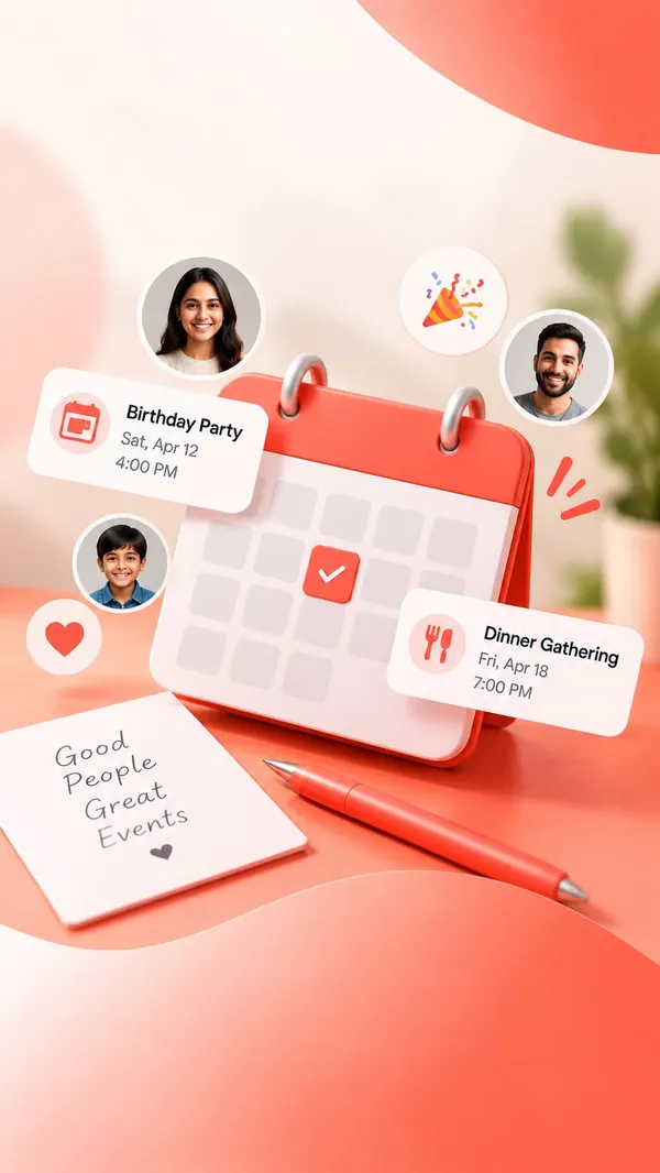 Calendar with a birthday party and a dinner gathering planned