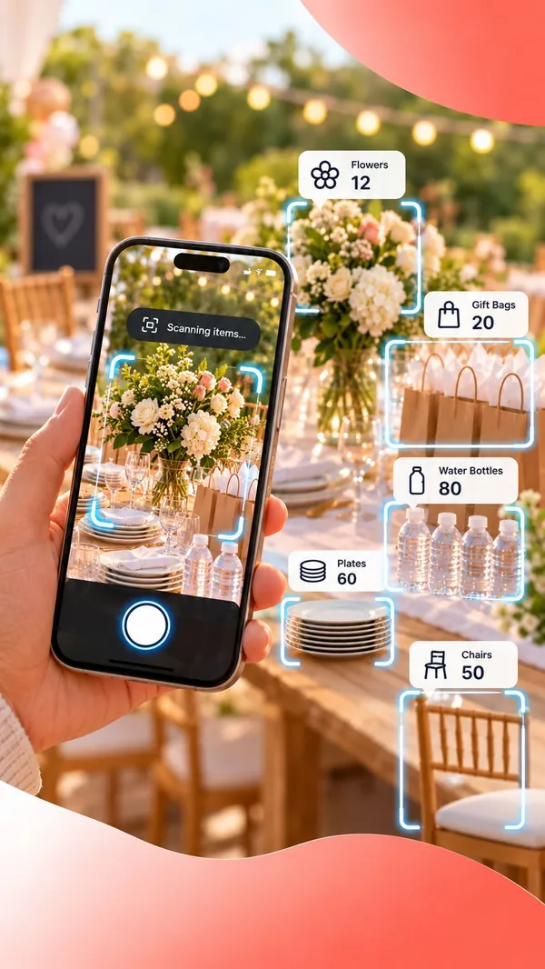 Phone camera counting chairs at an event